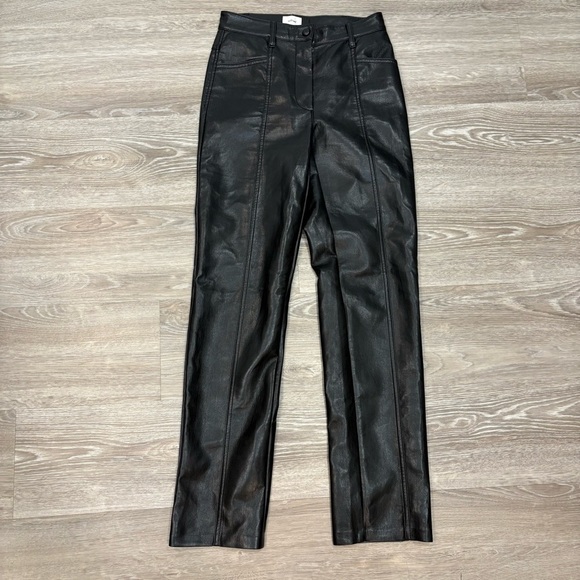 Wilfred Rebel Pants Straight Slim Mid Rise Black Leather Pants sz 0 - Picture 2 of 13